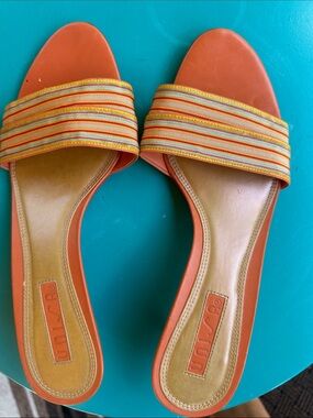 Unisa Orange Slide Sandals with Striped Multicolor  Strap